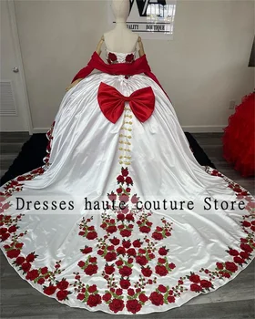 Мексиканская вышивка, белые пышные платья, бальное платье 2024, Мексиканское платье для вечеринки в честь дня рождения с рюшами в виде сердечка, PrincessUp Sweet 16