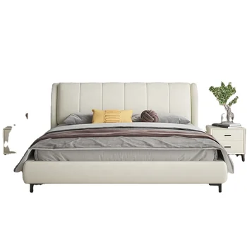 Мебель для спальни Из новой ткани Роскошный дизайн Современная кровать King Size из массива дерева с каркасом из деревянных планок
