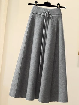 Вязаная юбка Женская Осенне-зимняя Новая Корейская версия, универсальная, тонкая, средней и длинной длины трапециевидная с плиссировкой