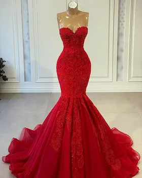 Красное платье Русалки для выпускного вечера, сексуальное платье без рукавов с аппликацией из бисера, бальные вечерние платья для женщин, вечерняя вечеринка, придворный поезд 2023